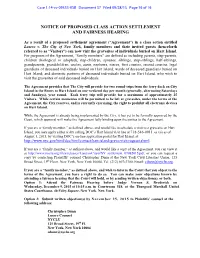 Notice of Proposed Class Action Settlement and Fairness Hearing