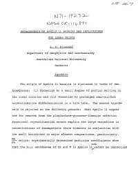 Petrogenes1.S of Apollo 11 Basalts and Implications