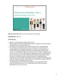 The Science of Reading Part 1