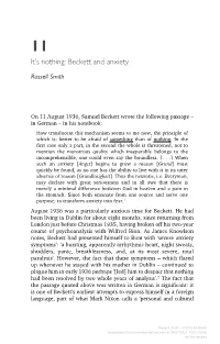 Beckett and Nothing Or ‘A Pain in the Stomach’– of a More Fundamental Anxiety Whose Object Is Precisely an Unfathomable and Unbearable Nothingness