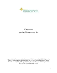 Concussion Quality Measurement Set
