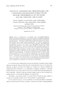 Effects of Aminophylline, Proxyphylline and a Proxy Phylline-Melilotus Extract-Rutin Mixture (Theoesberiven) on the Heart and the Coronary Circulation