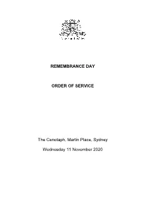 Order of Service for Remembrance Day 2020