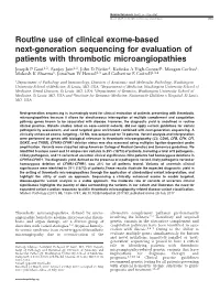 Routine Use of Clinical Exome-Based Next-Generation Sequencing for Evaluation of Patients with Thrombotic Microangiopathies