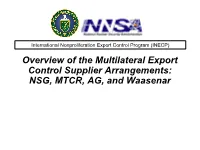 The Multilateral Export Control Supplier Arrangements: NSG, MTCR, AG, and Waasenar WMD Acquisition Threat and Export Control Response