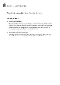 Thursday 22 October 2015 Order Paper No.49: Part 2