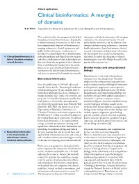 Clinical Bioinformatics: a Merging of Domains