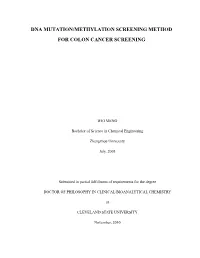 Dna Mutation/Methylation Screening Method for Colon Cancer Screening