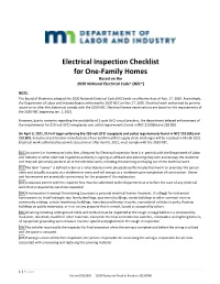 Electrical Inspection Checklist for One-Family Homes Based on the 2020 National Electrical Code® (NEC®)