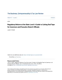 Regulatory Reform at the State Level: a Guide to Cutting Red Tape for Governors and Executive Branch Officials