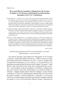 Ways and Means Committee's Request for the Former President's