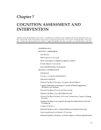 Chapter 7 COGNITION ASSESSMENT and INTERVENTION