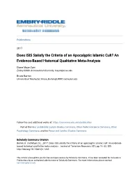 Does ISIS Satisfy the Criteria of an Apocalyptic Islamic Cult? an Evidence-Based Historical Qualitative Meta-Analysis