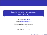 Fundamentals of Mathematics (MATH 1510)