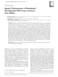 Spatial Characteristics of Residential Development Shift Large Carnivore Prey Habits