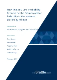 High-Impact, Low-Probability Events and the Framework for Reliability in the National Electricity Market
