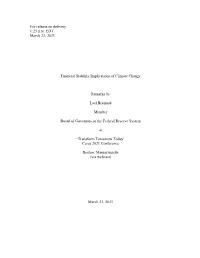 Speech by Governor Brainard on Financial Stability Implications Of
