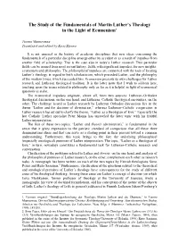 The Study of the Fundamentals of Martin Luther's Theology in The