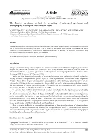 The Fixator—A Simple Method for Mounting of Arthropod Specimens and Photography of Complex Structures in Liquid