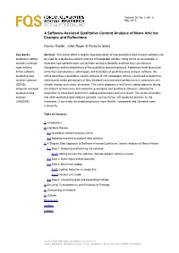 A Software-Assisted Qualitative Content Analysis of News Articles: Example and Reflections