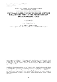 Critical Compilation of Scales of Solvent Parameters