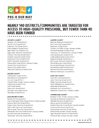 Nearly 140 Districts/Communities Are Targeted for Access to High-Quality Preschool, but Fewer Than 40 Have Been Funded