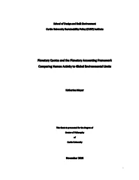Planetary Quotas and the Planetary Accounting Framework Comparing Human Activity to Global Environmental Limits