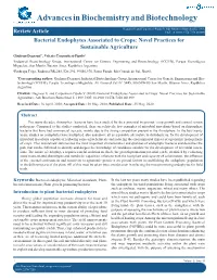 Bacterial Endophytes Associated to Crops: Novel Practices for Sustainable Agriculture