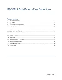 BD-STEPS Birth Defects Case Definitions