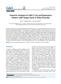 Genomic Analysis of Mir-21-3P and Expression Pattern with Target Gene in Olive Flounder