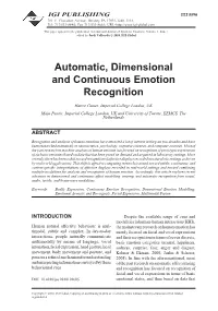 Automatic, Dimensional and Continuous Emotion Recognition