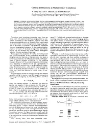 Orbital Interactions in Metal Dimer Complexes