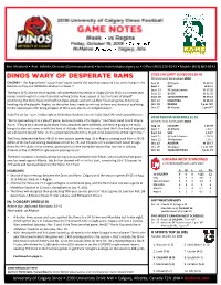 University of Calgary Dinos • 2500 University Drive NW • Calgary, Alberta, Canada T2N 1N4 • Godinos.Com 2018 DINOS GAME NOTES • Page 2