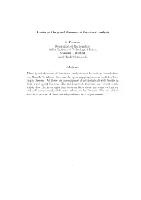 A Note on the Grand Theorems of Functional Analysis