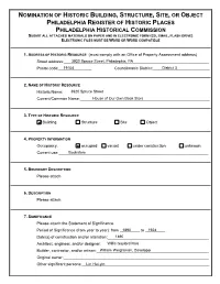 Nomination of Historic Building, Structure, Site, Or Object