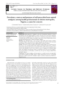 Prevalence, Sources and Purpose of Self-Prescribed Non-Opioid