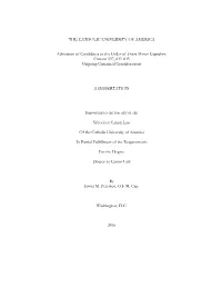 Admission of Candidates to the Order of Friars Minor Capuchin: Canons 597, 641-645 Ongoing Canonical Considerations