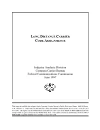 Long Distance Carrier Code Assignments