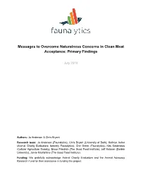 Messages to Overcome Naturalness Concerns in Clean Meat Acceptance: Primary Findings