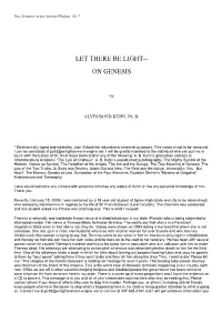 Let There Be Light-- on Genesis