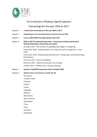 The Institution of Railway Signal Engineers Proceedings for the Year 2016 to 2017