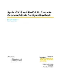 Apple Ios 14 and Ipados 14: Contacts Common Criteria Configuration Guide