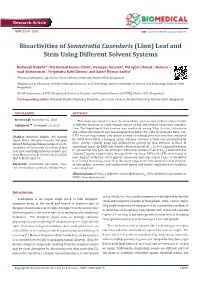Bioactivities of Sonneratia Caseolaris (Linn) Leaf and Stem Using Different Solvent Systems