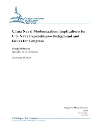 China Naval Modernization: Implications for U.S. Navy Capabilities—Background and Issues for Congress