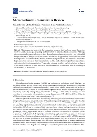 Micromachined Resonators: a Review