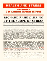 Richard Rahe & Sizing up the Scope of Stress