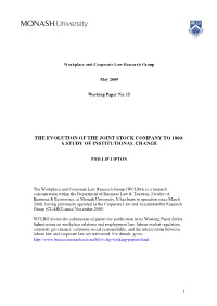 The Evolution of the Joint Stock Company to 1800: a Study of Institutional Change