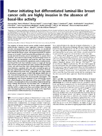 Tumor Initiating but Differentiated Luminal-Like Breast Cancer Cells Are Highly Invasive in the Absence of Basal-Like Activity