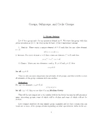 Groups, Subgroups, and Cyclic Groups