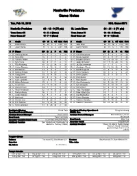 Nashville Predators Game Notes